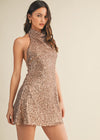 Mocha Halter Neck Sequin Mini Dress