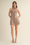 Mocha Halter Neck Sequin Mini Dress