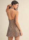 Mocha Halter Neck Sequin Mini Dress