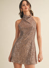 Mocha Halter Neck Sequin Mini Dress