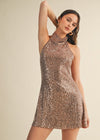 Mocha Halter Neck Sequin Mini Dress