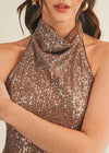 Mocha Halter Neck Sequin Mini Dress