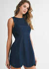 Navy Denim Scallop Hem Mini Dress PRE ORDER 11/18