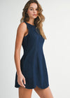 Navy Denim Scallop Hem Mini Dress PRE ORDER 11/18