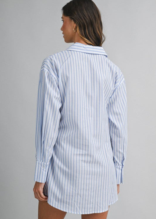 White & Blue Striped Wrap Front Shirt Dress – Be the Aura