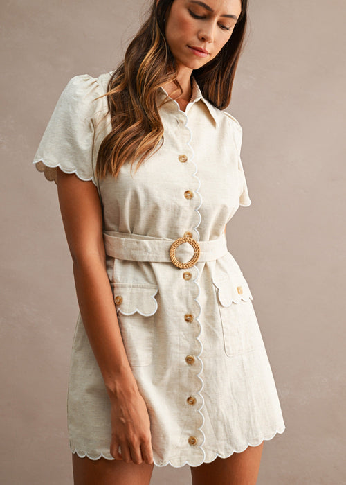 Oat Paris Linen Scalloped Hem Dress