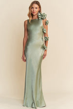 Sage Paris Rosette Silky Gown