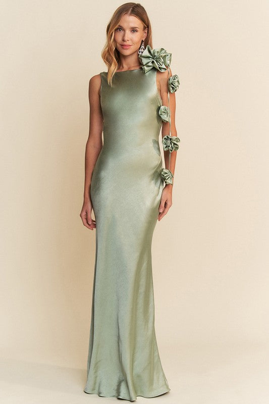 Sage Paris Rosette Silky Gown
