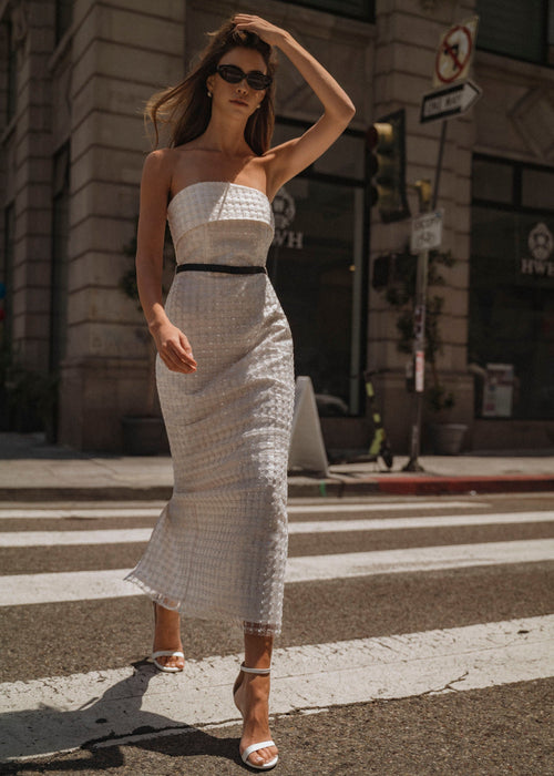 Cream Paris Pearl Embelished Strapless Midi