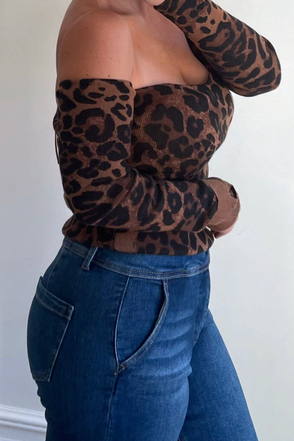 Espresso Leopard Off Shoulder Top