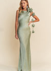 Sage Paris Rosette Silky Gown