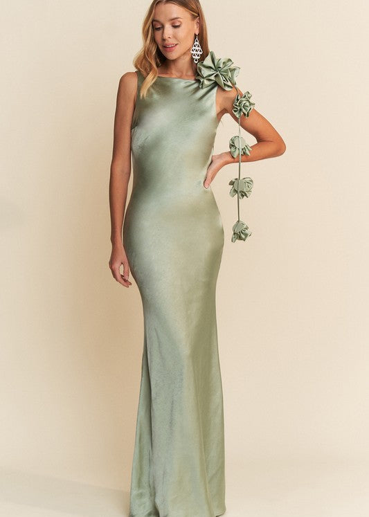 Sage Paris Rosette Silky Gown