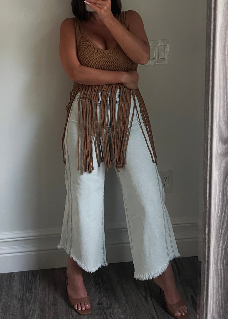 Camel Fringe Top