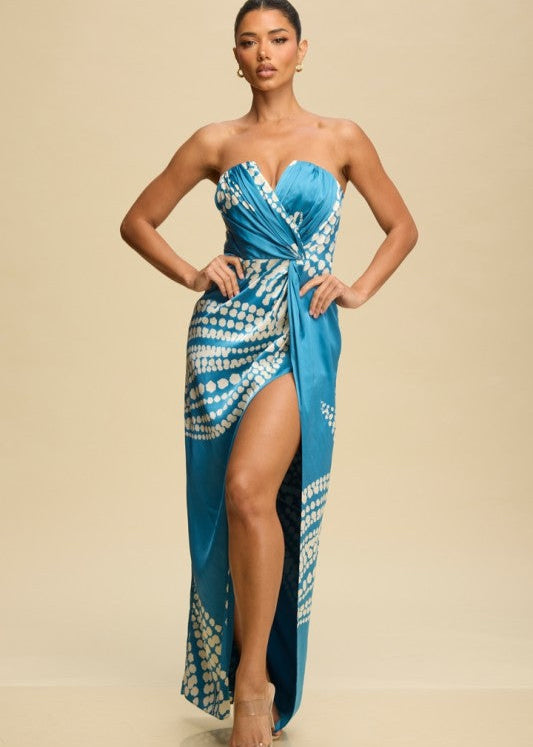 Blue Amalfi Silky Strapless Maxi
