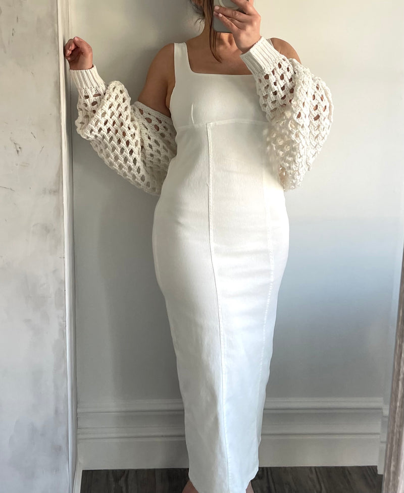 White Denim Midi Tank Dress Be the Aura White Denim Midi Tank Dress Be the Aura
