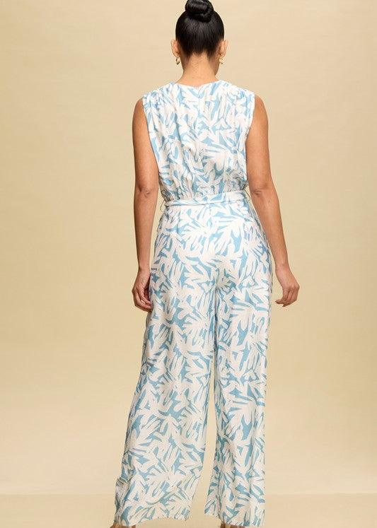 Blue Printed Dress Jumpsuit