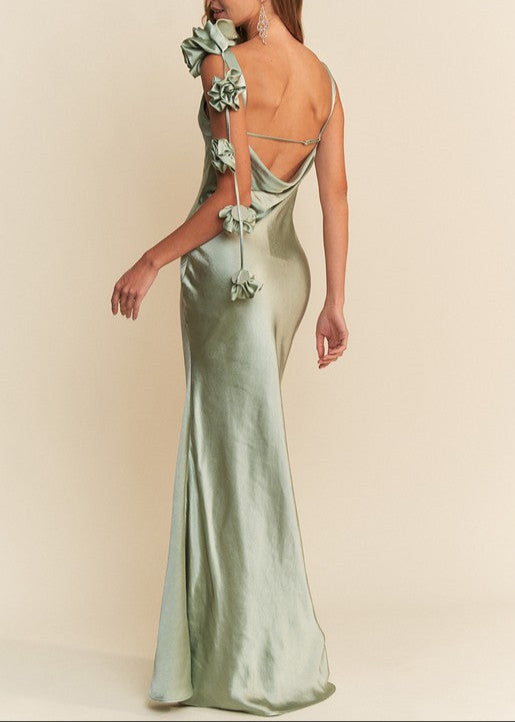 Sage Paris Rosette Silky Gown