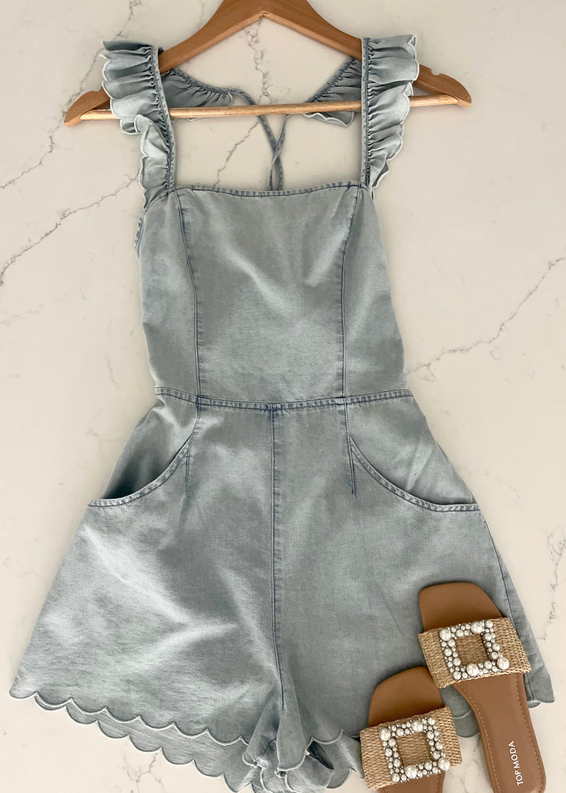 Blue Soft Denim Ruffle Romper