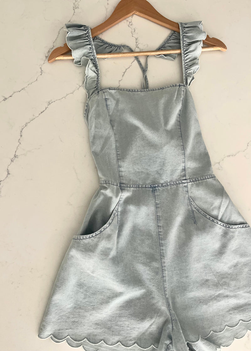 Blue Soft Denim Ruffle Romper