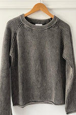 Black Vintage Wash Crew Sweater