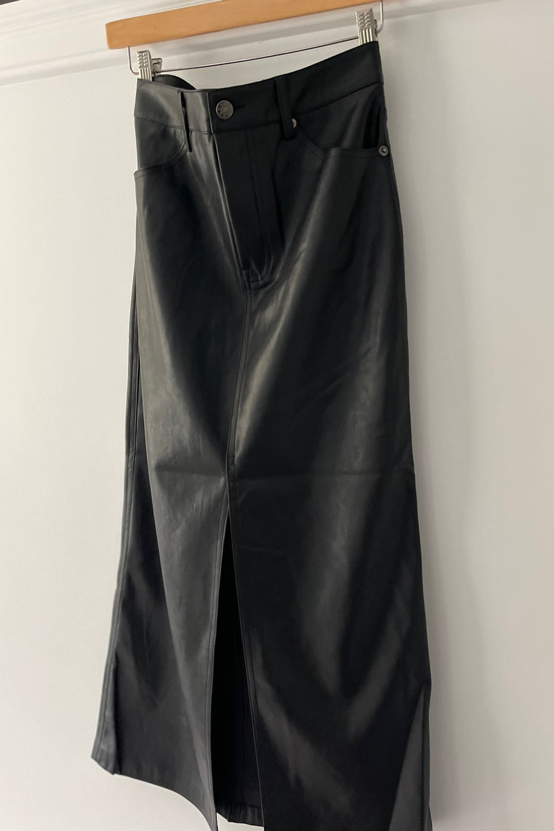 Black Leather Midi Skirt