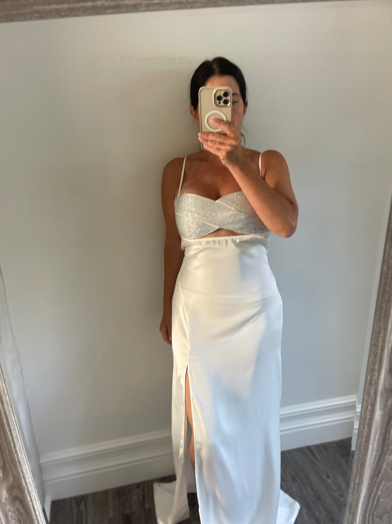 White Rhinestone Bra Top Maxi