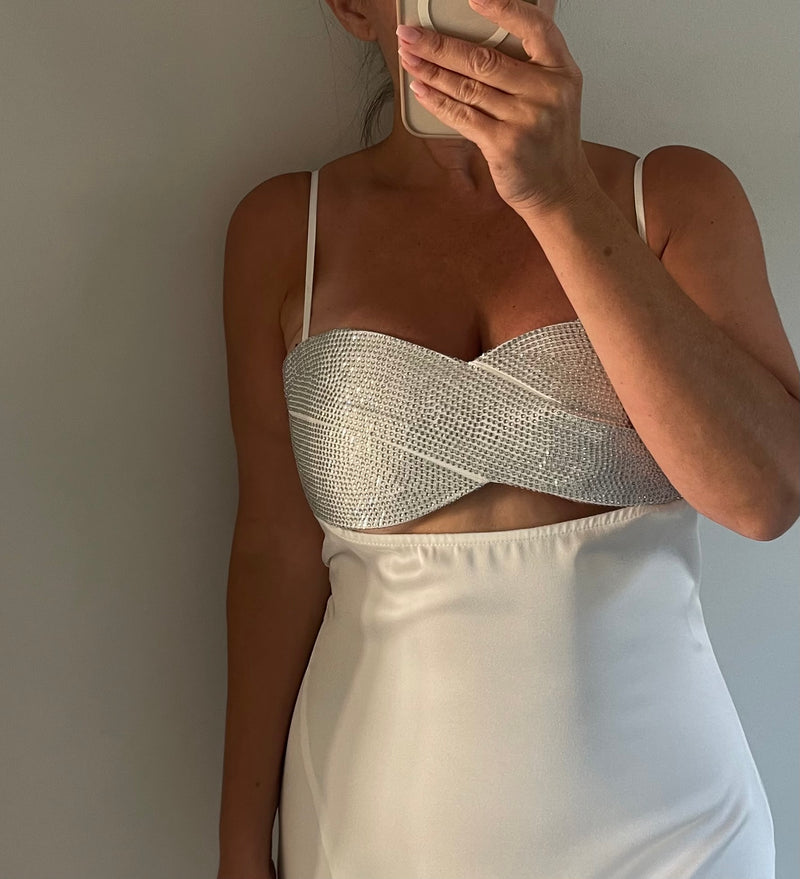White Rhinestone Bra Top Maxi