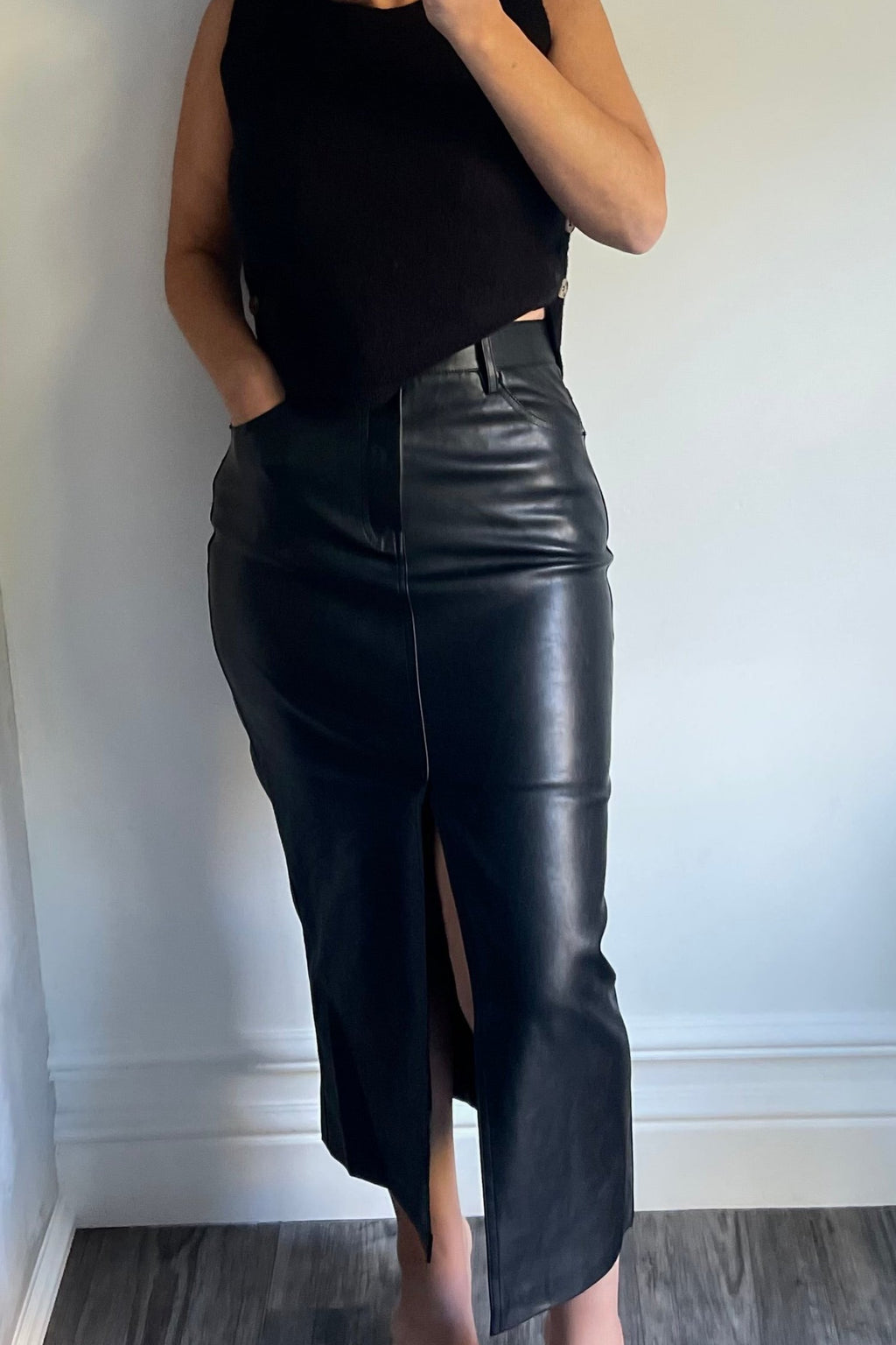 Black Leather Midi Skirt