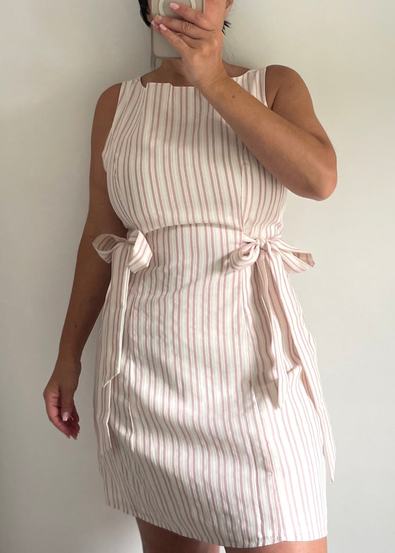 Pink Paris Pinstripe Bow Dress