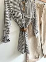 Charcoal Pinstriped Collared Top
