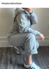 Grey Quilted Loungewear Hoodie