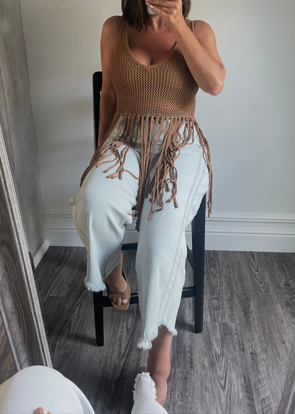Camel Fringe Top