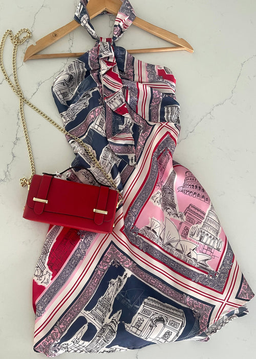 Pink & Navy Paris Postcard Dress