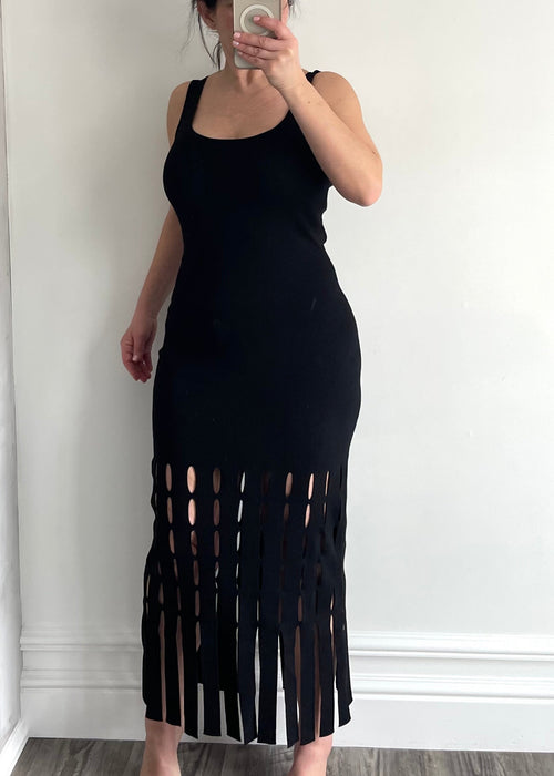 Black Paris Knit Fringe Dress