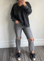 Black Vintage Wash Plunge Top