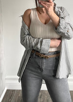 Charcoal Pinstriped Collared Top