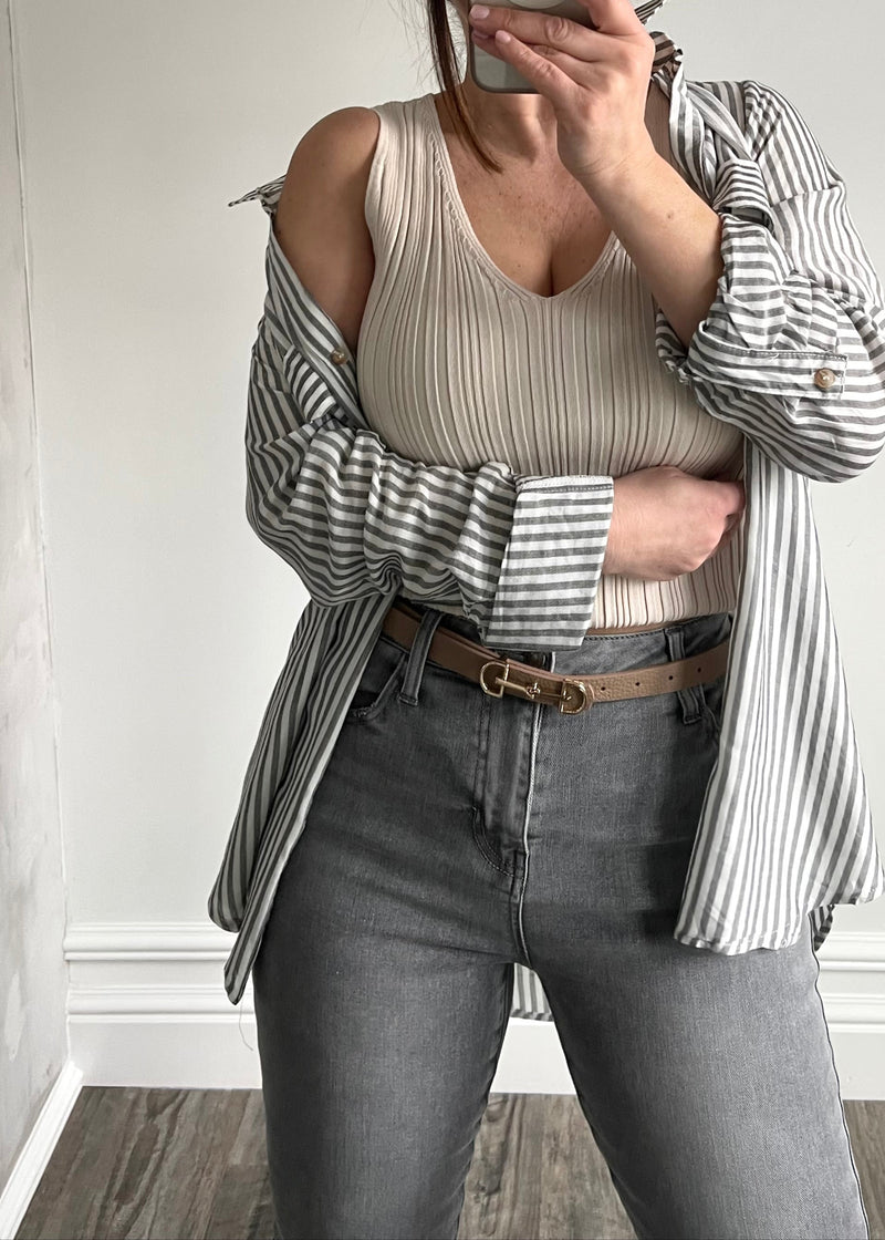 Charcoal Pinstriped Collared Top