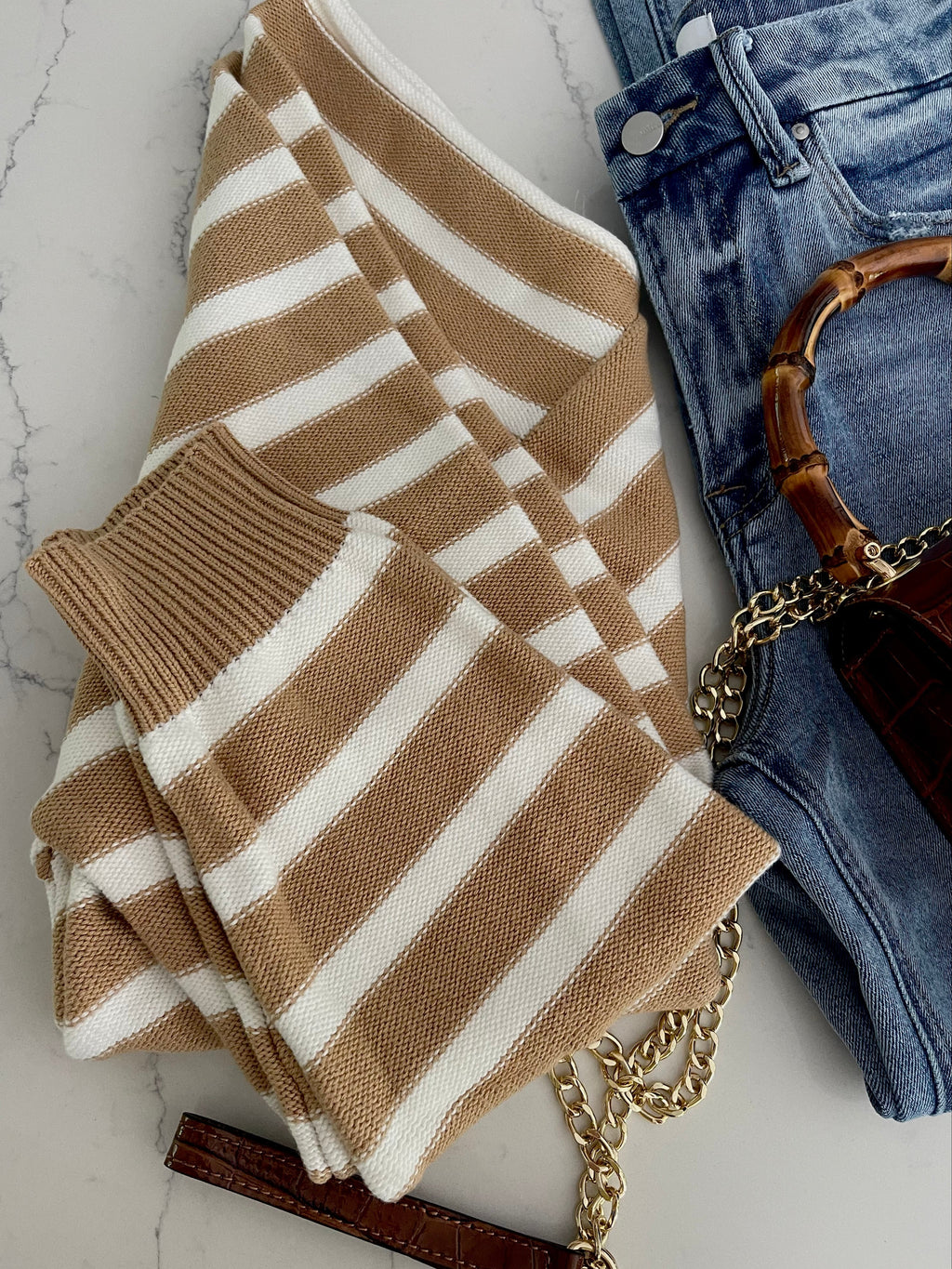 Camel & Oat Cross Stripe Sweater