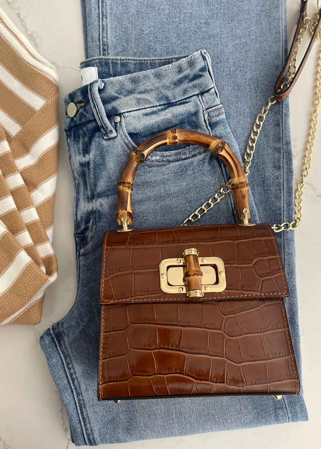 Camel Italian Leather Handle Bag