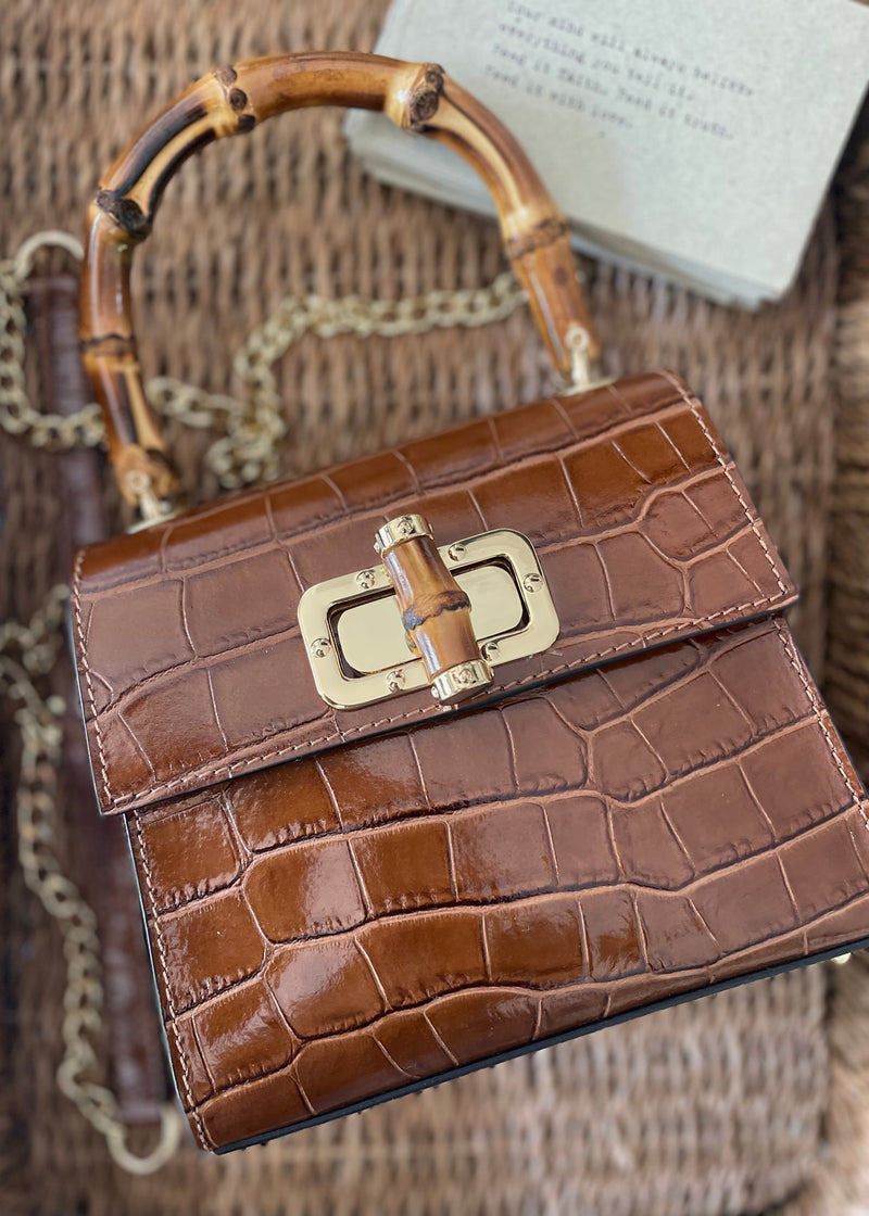 Camel Italian Leather Handle Bag