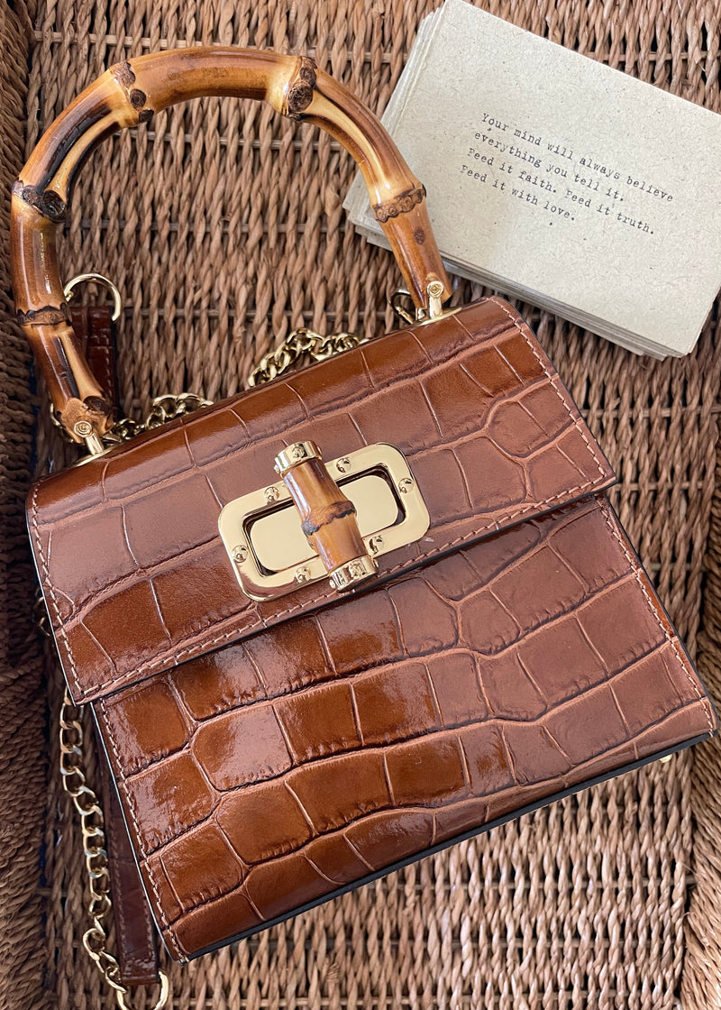 Camel Italian Leather Handle Bag
