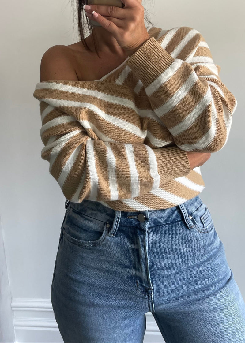 Camel & Oat Cross Stripe Sweater