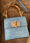 Blue Italian Leather Handle Bag