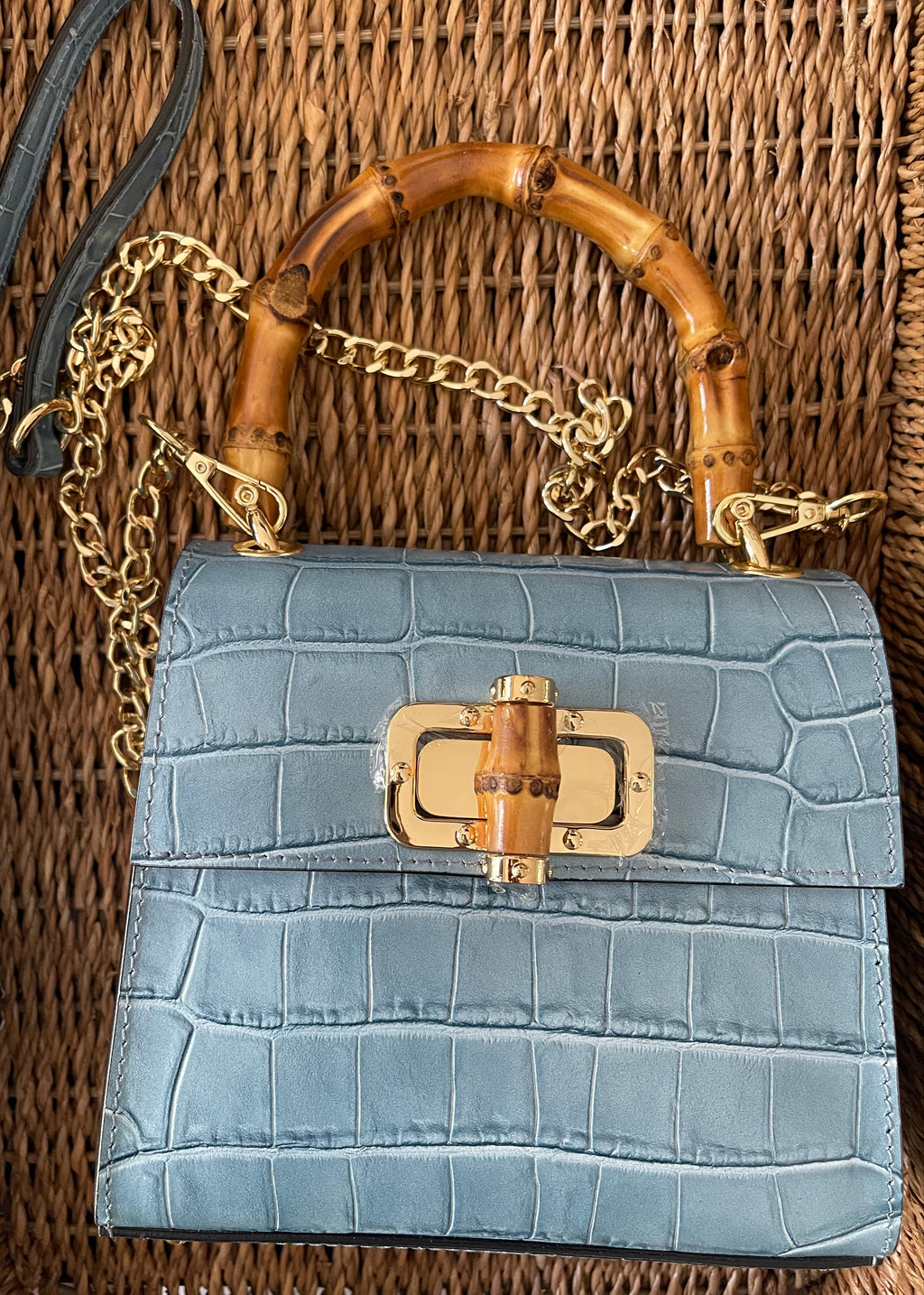 Blue Italian Leather Handle Bag