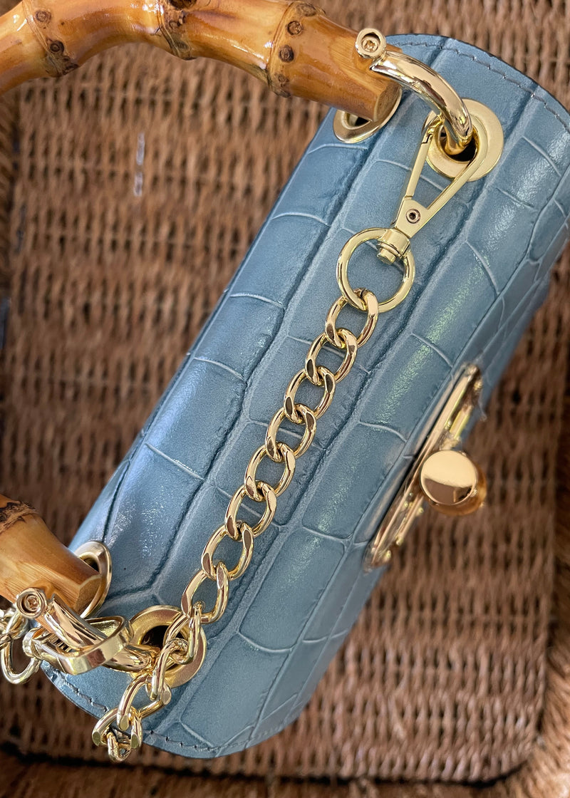 Blue Italian Leather Handle Bag