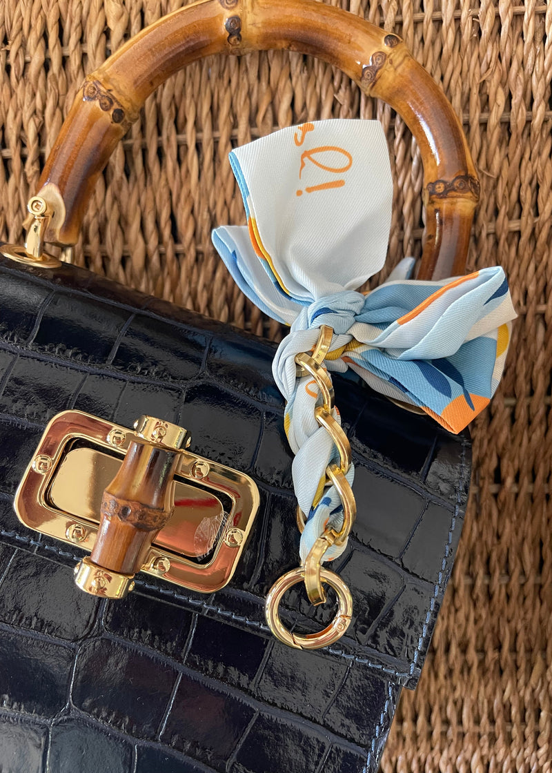 Navy Italian Leather Handle Bag
