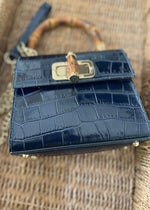 Navy Italian Leather Handle Bag