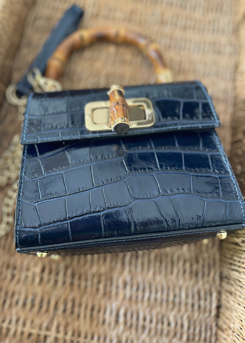 Navy Italian Leather Handle Bag