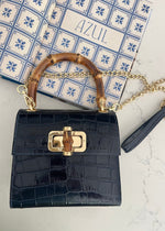 Navy Italian Leather Handle Bag