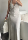 Oat Algarve Linen Pinstripe Halter Maxi